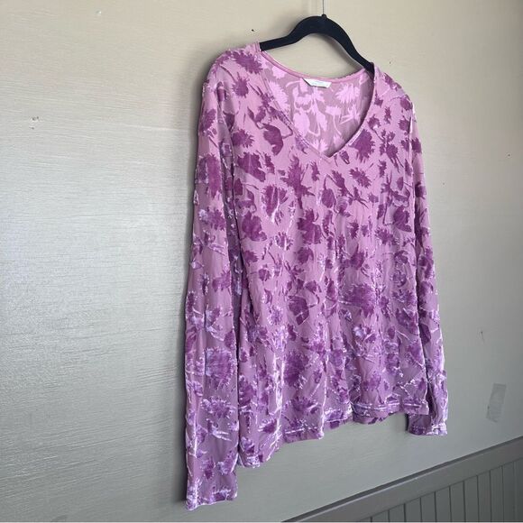 St. Michael Marks & Spencer Rose Velour Textured Long sleeve Blouse - Picture 3 of 7